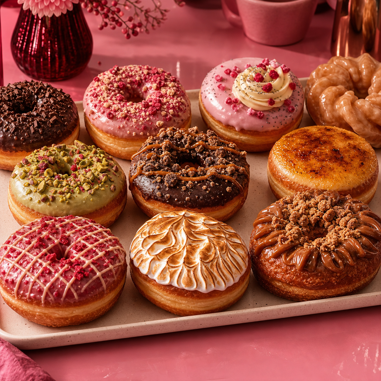 Arrangement of upscale Scruncha donuts